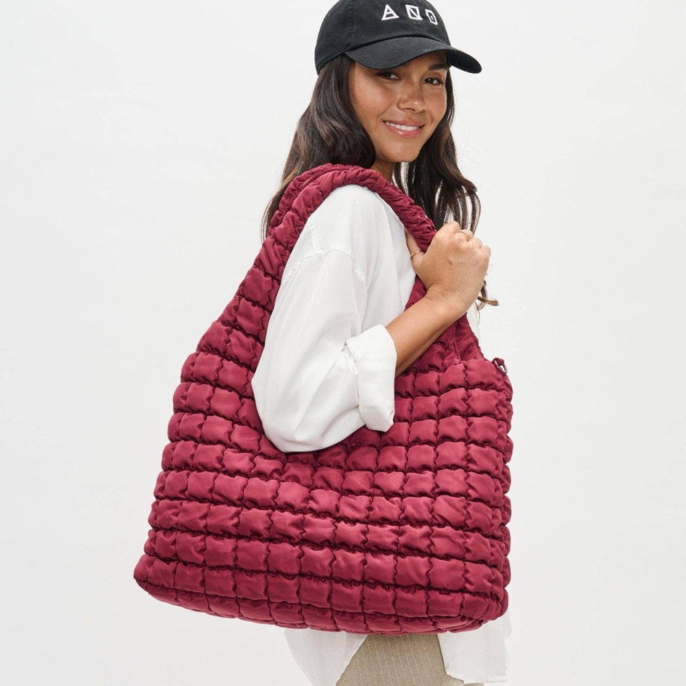 NWT Sol and Selene Maroon Quilted Puffer Nylon Hobo Bag with Cross Body Strap